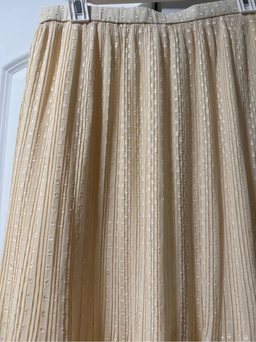 Lulu's Cream Pleated Midi Skirt with Dot Texture